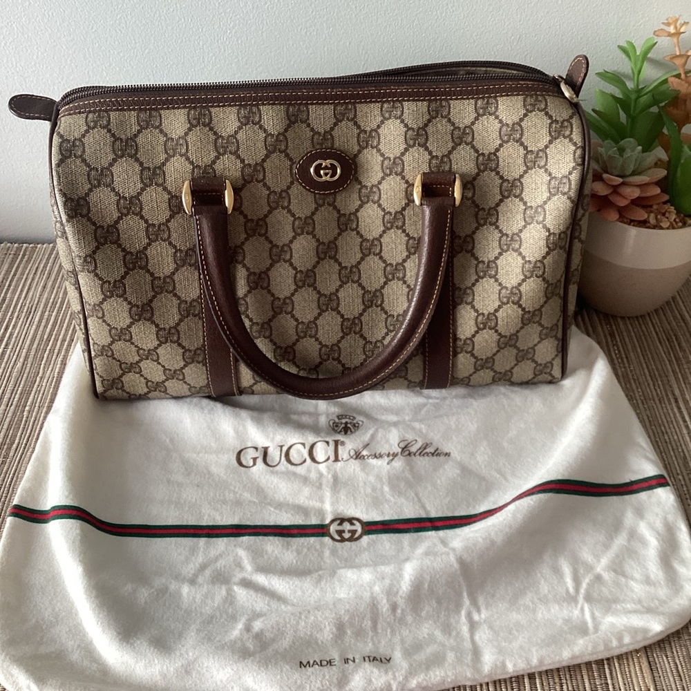 VTG GUCCI Brown GG Monogram Satchel Handbag With Dustbag! - Picture 2 of 12